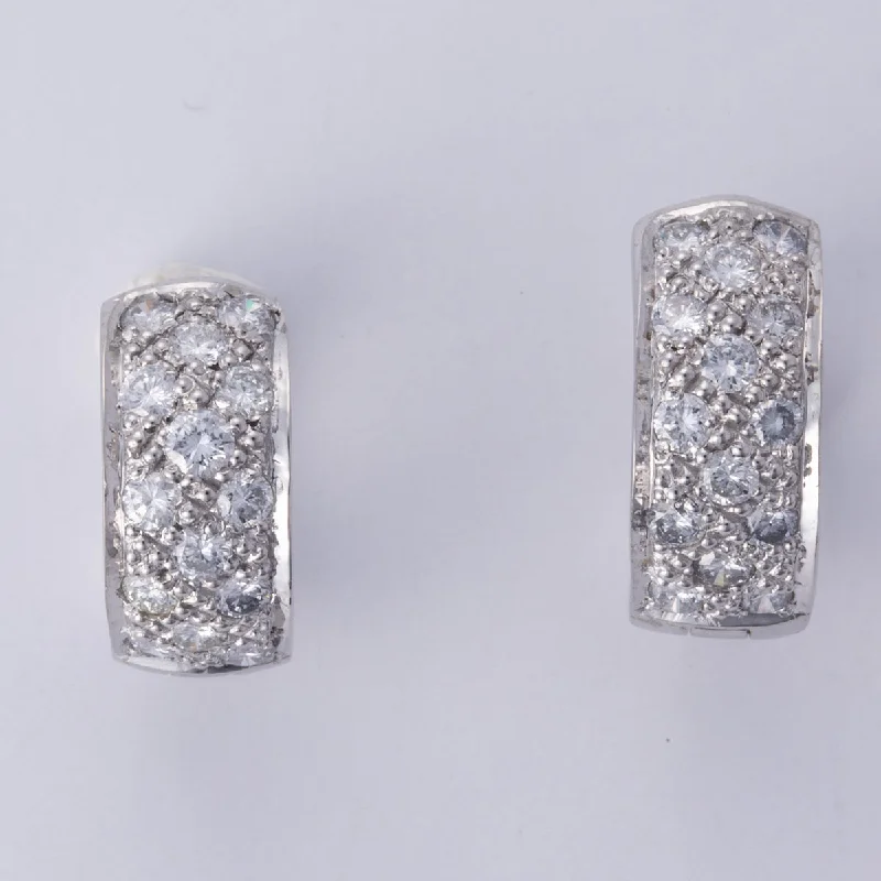 Chic And Stylish Jewelry At Exclusive Prices 18k White Gold Diamonds Huggie Earrings | 1.20 ctw