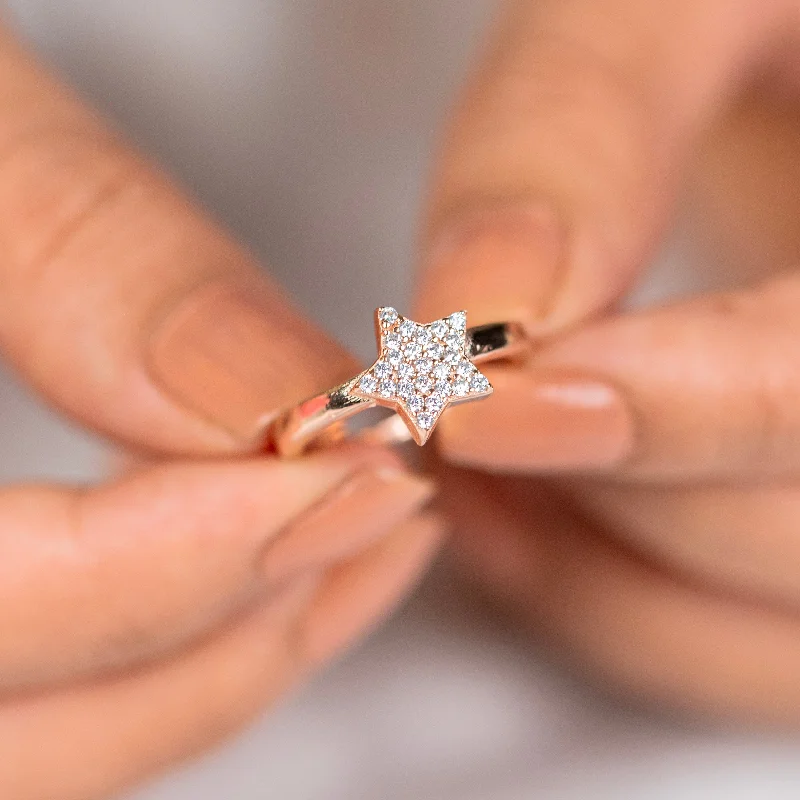 Trendy Minimalist Jewelry For Everyday Wear Star design diamond rose gold silver ring Trendy Minimalist Jewelry For Everyday Wear Star design diamond rose gold silver ring