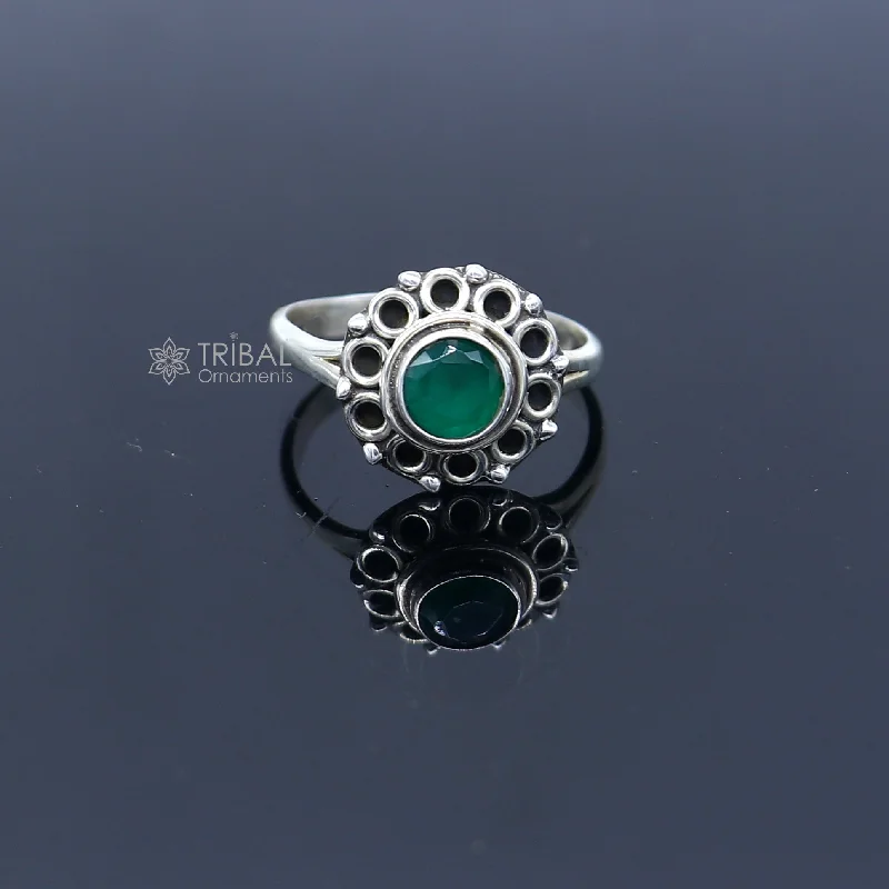 Exclusive Gemstone Jewelry At Special Prices 925 sterling silver  green colour stone ring Jewelry sr731
