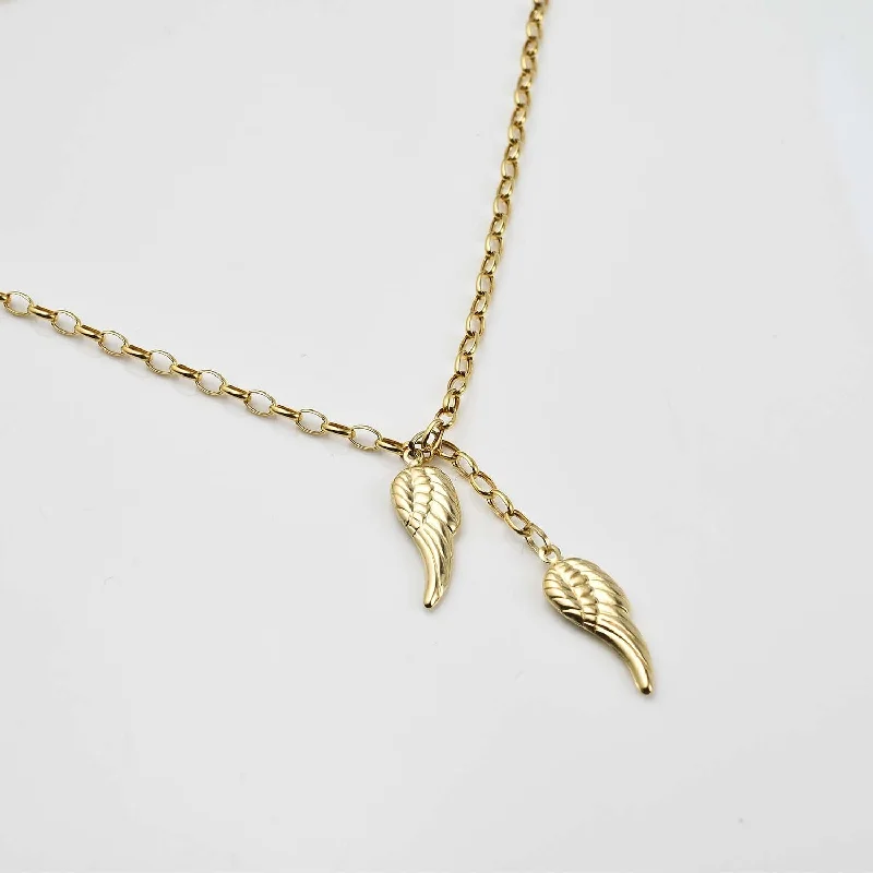Luxury Jewelry Without The Luxury Price Tag Angel Wings Belcher Chain 9K Gold Necklace Luxury Jewelry Without The Luxury Price Tag Angel Wings Belcher Chain 9K Gold Necklace