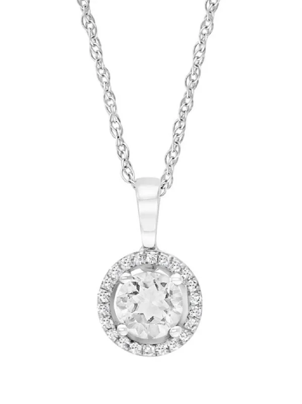 Premium Jewelry Now Available At Special Discounts April Birthstone Pendant: 14K White Gold Diamond And White Topaz Halo Pendant Necklace Premium Jewelry Now Available At Special Discounts April Birthstone Pendant: 14K White Gold Diamond And White Topaz Halo Pendant Necklace