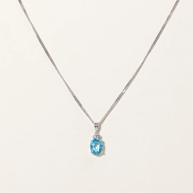 Eco-Friendly Sustainable Jewelry For Conscious Buyers Blue Topaz & Diamond Pendant & Necklace | 2.00ct, 0.01ctw | 16" | Eco-Friendly Sustainable Jewelry For Conscious Buyers Blue Topaz & Diamond Pendant & Necklace | 2.00ct, 0.01ctw | 16" |
