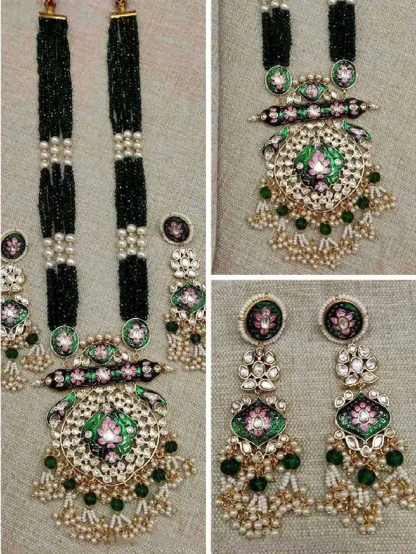 Versatile Layering Jewelry For Effortless Chic Brass Kundan Long Necklace Set
