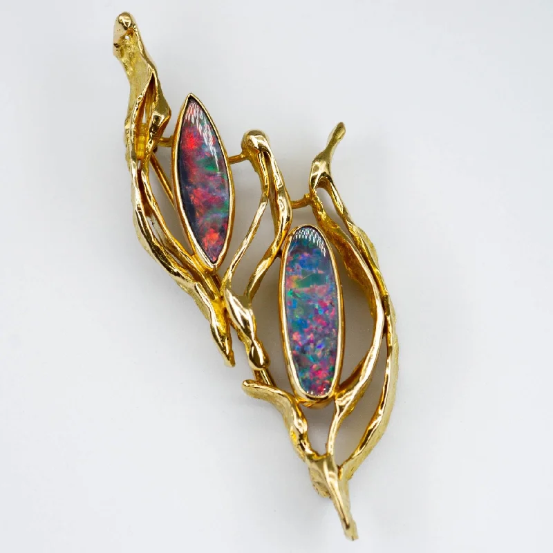 Fashion-Forward Jewelry At Incredible Prices 'Cavelti' Opal Doublet Cabochon 18K Brooch | 2ctw | Fashion-Forward Jewelry At Incredible Prices 'Cavelti' Opal Doublet Cabochon 18K Brooch | 2ctw |