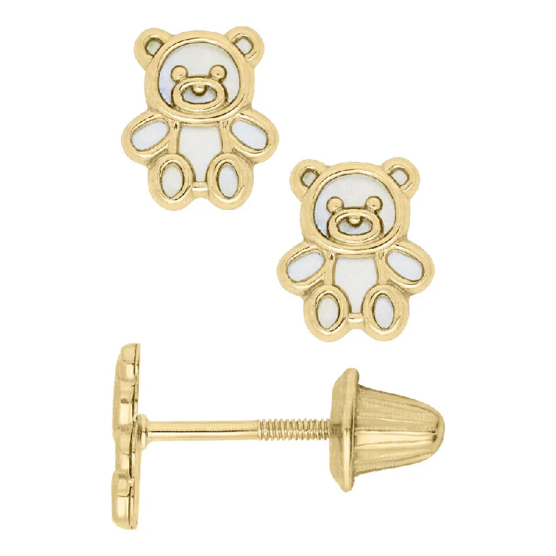 Delicate Crystal Jewelry For Sophisticated Charm 14k Children's Gold Teddy Bear Mother of Pearl Earrings Delicate Crystal Jewelry For Sophisticated Charm 14k Children's Gold Teddy Bear Mother of Pearl Earrings
