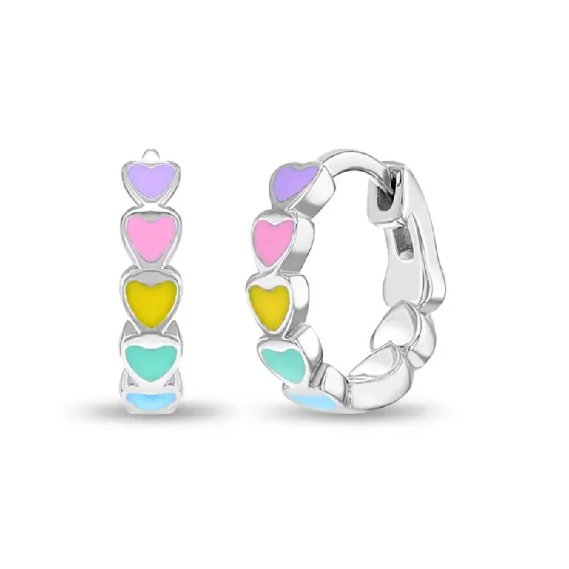 Jewelry Clearance Event – Last Chance For Stunning Deals Children's Sterling Silver & Multicolor Enamel Heart Huggie Hoop Earrings Jewelry Clearance Event – Last Chance For Stunning Deals Children's Sterling Silver & Multicolor Enamel Heart Huggie Hoop Earrings