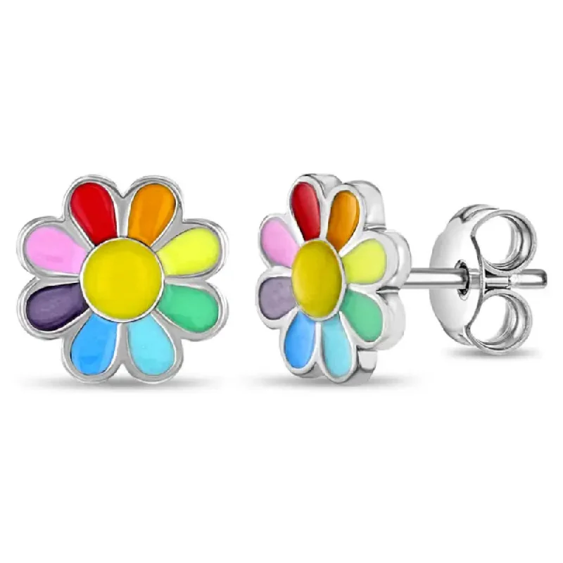 Big Savings On Your Favorite Jewelry Pieces Children's Sterling Silver Rainbow Enamel Daisy Stud Earrings