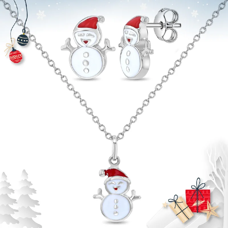 Waterproof Stainless Steel Jewelry For Lasting Beauty Christmas Snowman Kids / Children's / Girls Jewelry Set - Sterling Silver Waterproof Stainless Steel Jewelry For Lasting Beauty Christmas Snowman Kids / Children's / Girls Jewelry Set - Sterling Silver