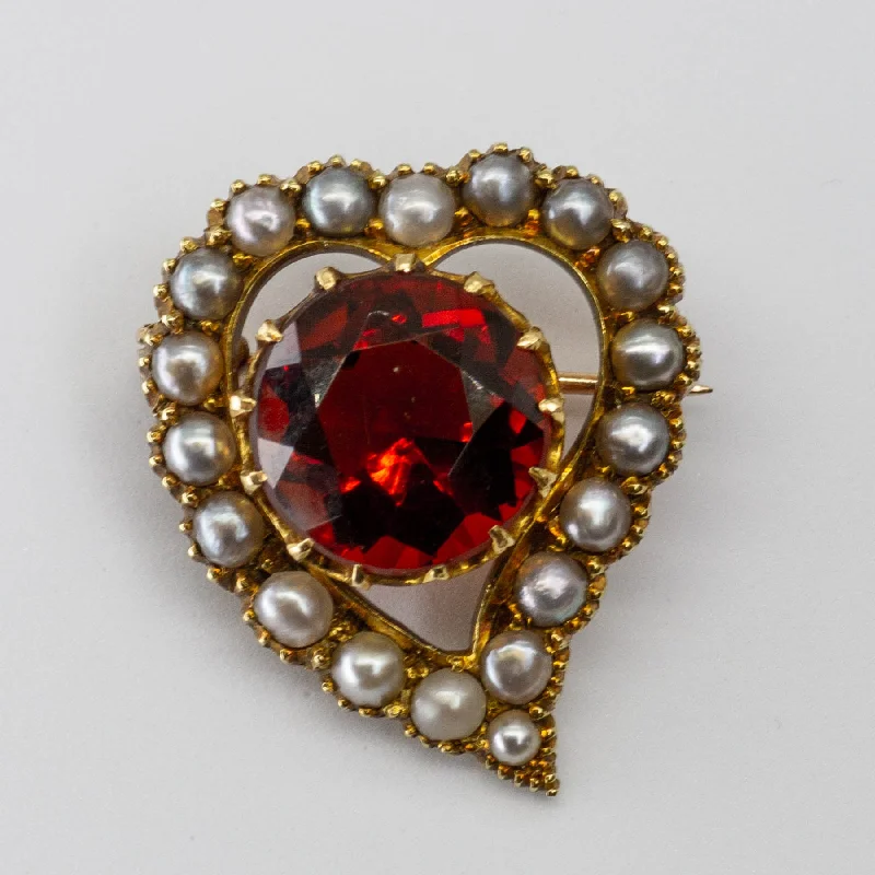 The Biggest Jewelry Sale Of The Year Is Here 15k 1927 Witches Heart Garnet and Pearl Brooch/Pendant | 6.35ct