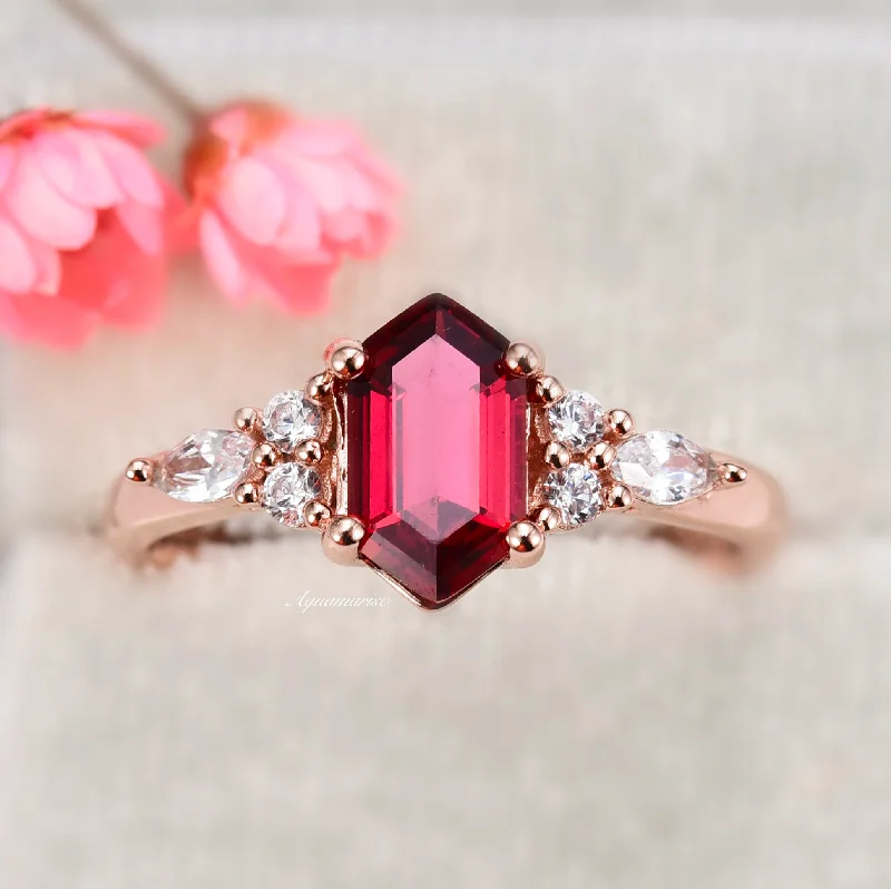 Shop Trending Jewelry With Exclusive Savings Sonnet Hexagon Ruby Ring- 14K Rose Gold Vermeil