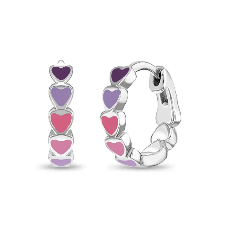 Dazzle In Elegance With Our Biggest Jewelry Sale Children's Sterling Silver & Purple Enamel Heart Huggie Hoop Earrings