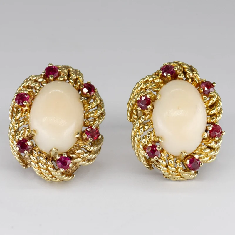 Final Call For Exquisite Jewelry At Reduced Rates Coral Cabochon & Ruby 14k Gold Earrings | 8.4ctw |