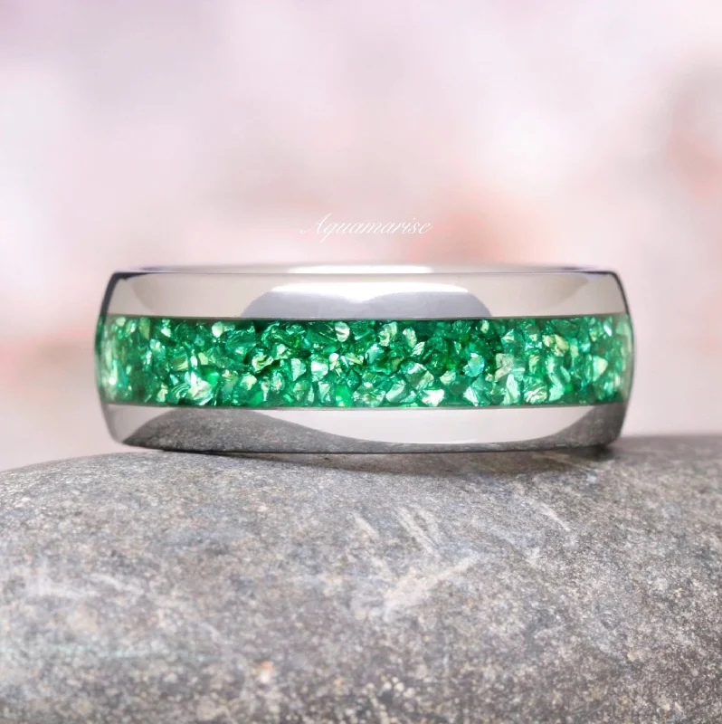Limited-Stock Jewelry Clearance – Grab Your Favorites Now Crushed Emerald Wedding Band- 8MM Tungsten