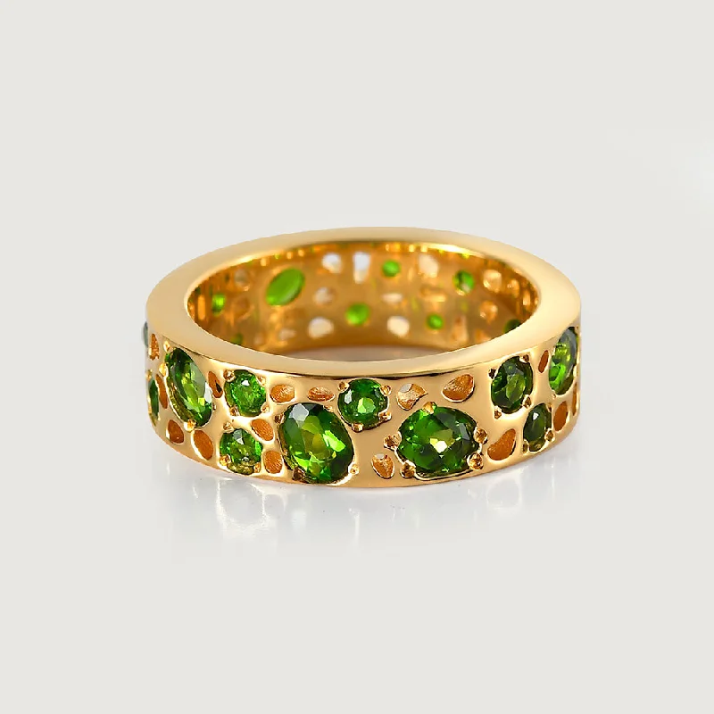 Delicate Crystal Jewelry For Sophisticated Charm Diopside Lattice Band Ring + Lattice Solitaire Ring with Chrome Diopside