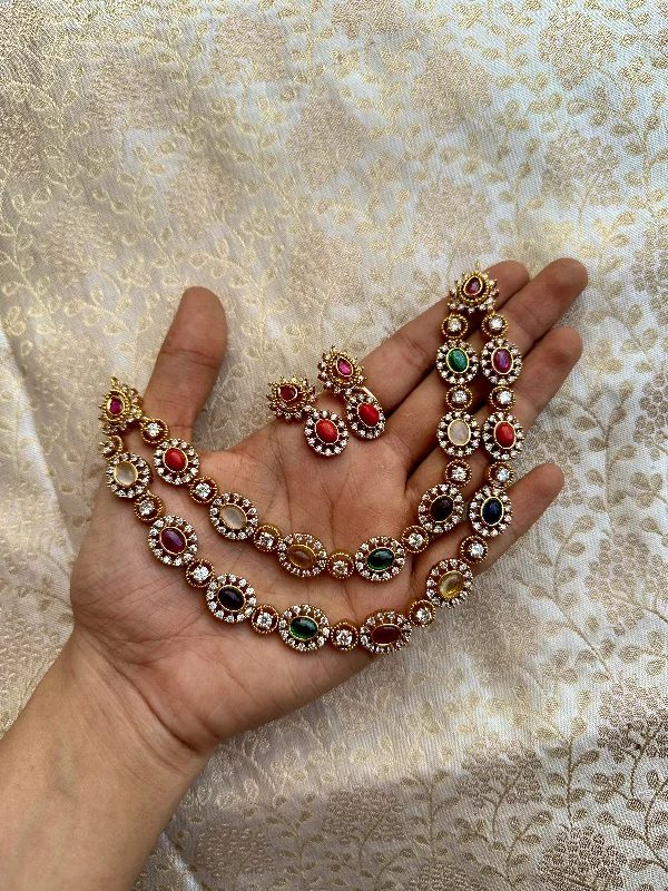 Celebrate With Sparkle – Jewelry Sale Now Live Double Layer Navaratna Necklace