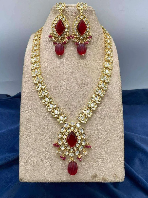 Bohemian-Inspired Jewelry For Free-Spirited Fashion Drop Shaped Heavy Kundan Long Necklace Set Bohemian-Inspired Jewelry For Free-Spirited Fashion Drop Shaped Heavy Kundan Long Necklace Set