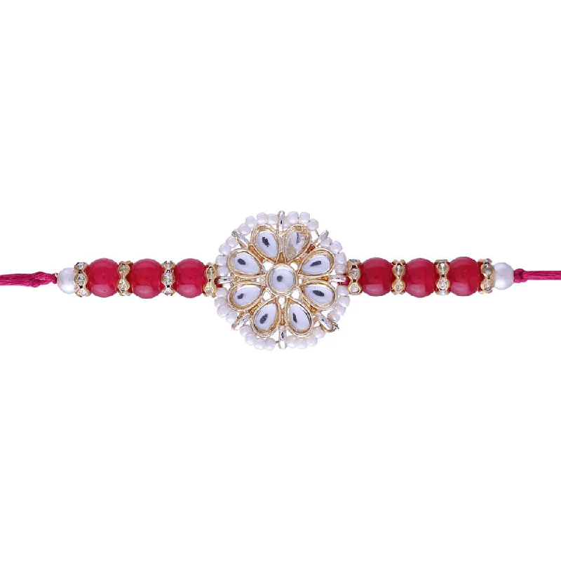 Your Perfect Accessory Now At The Best Price Etnico Rakshabhandan Special Designer Kundan & Pearl Studded Floral Rakhi for Brother/Men (R068Q)