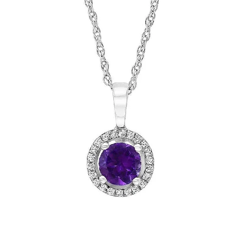 Bestselling Jewelry Now On Sale – Elevate Your Look February Birthstone Rings: 14K White Gold Diamond And Amethyst Halo Pendant Necklace