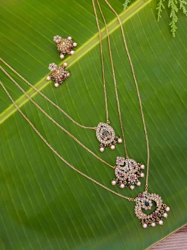 Luxury Handcrafted Jewelry For Elegant Looks Flower Chandbali Three Layered Chain