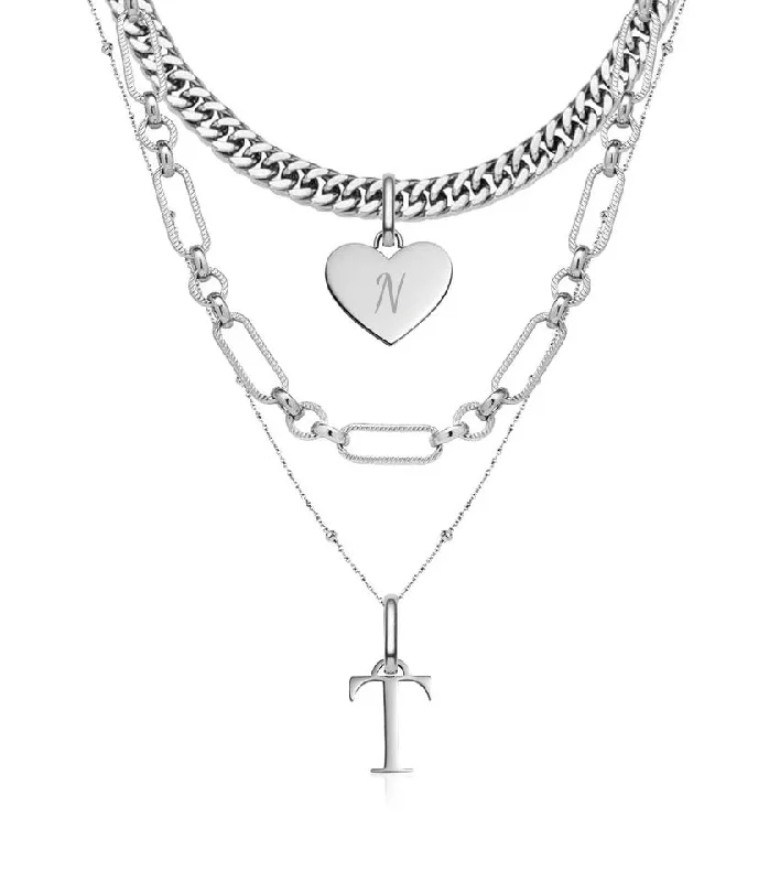 Affordable Glamour – Premium Jewelry For Less Heart & Letter Multi Chain Layered Set (Silver) Affordable Glamour – Premium Jewelry For Less Heart & Letter Multi Chain Layered Set (Silver)