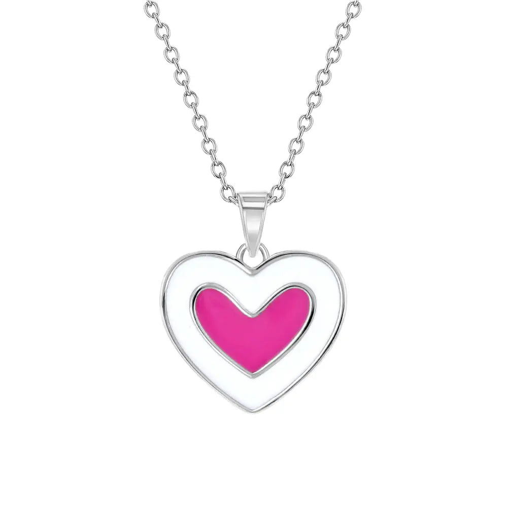 Unmissable Jewelry Discounts – Elevate Your Look For Less Children's Sterling Silver Pink & White Enamel Heart Pendant Necklace