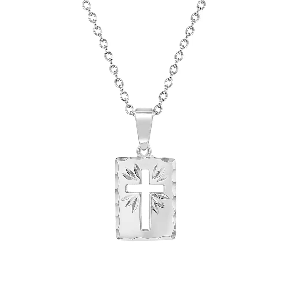 Dazzling Deals On Necklaces, Bracelets, And More Children's Sterling Silver Short Rectangle Medallion Cutout Cross Necklace Dazzling Deals On Necklaces, Bracelets, And More Children's Sterling Silver Short Rectangle Medallion Cutout Cross Necklace