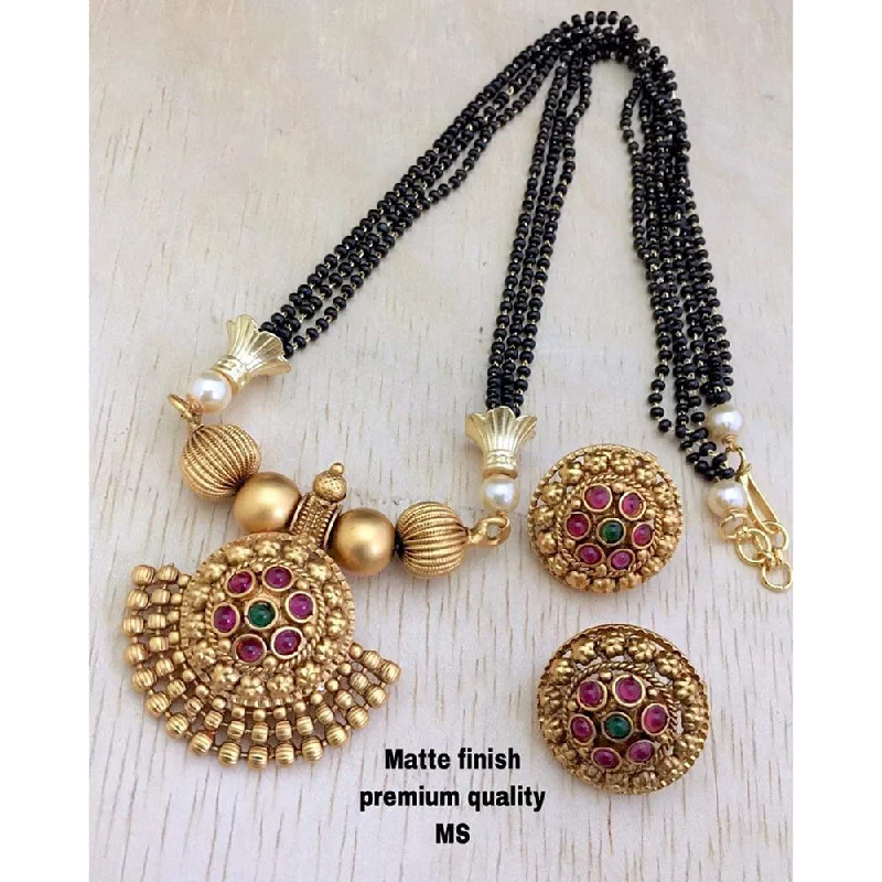 Don't Miss Out On Bestselling Jewelry At Special Prices India Art  Gold Plated Pink & Green Pota Stone Traditional Mangalsutra Set