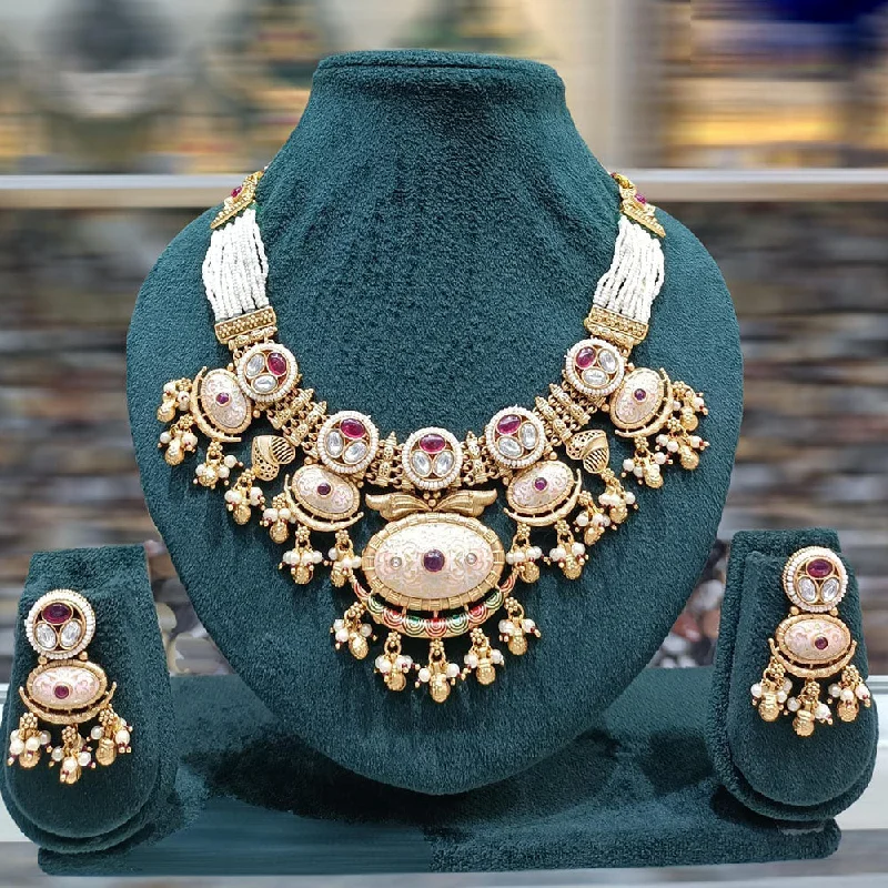 Personalized Jewelry At Special Discount Rates JCM Gold Plated Pota Stone And Pearls Necklace Set Personalized Jewelry At Special Discount Rates JCM Gold Plated Pota Stone And Pearls Necklace Set