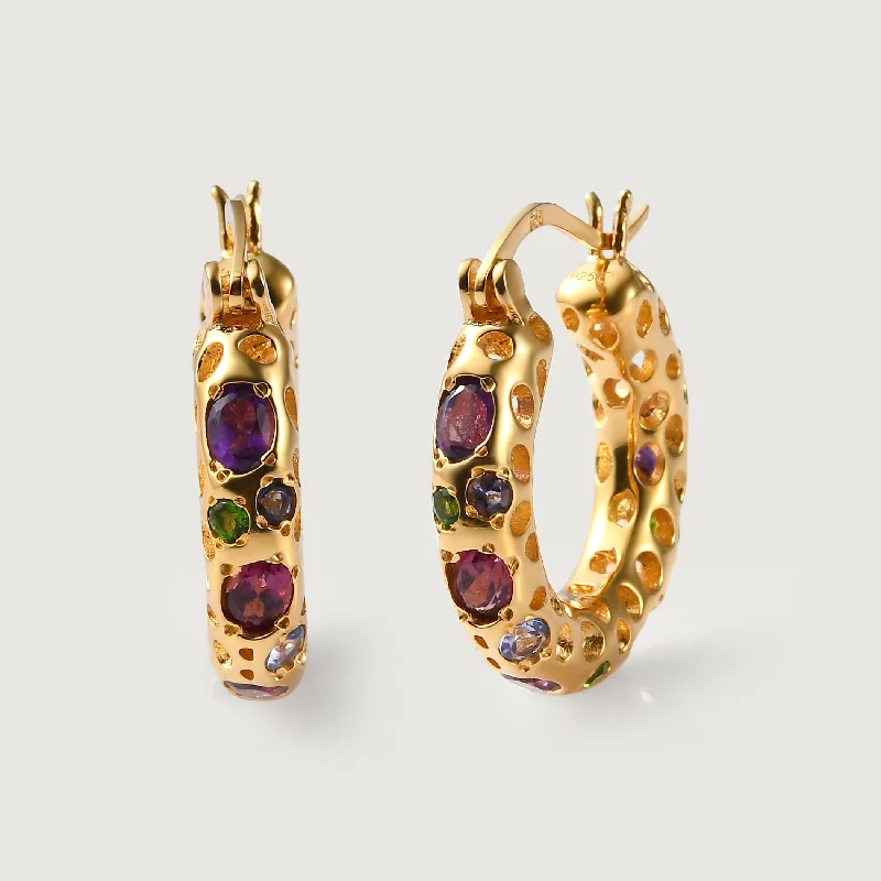 High-Quality Jewelry At A Fraction Of The Cost Lattice Disc and Multi Gems Pendant with FREE Chain + Lattice Disc Multi Gems Drop Earrings + Allegro Loop Multi Gems Hoop Earrings