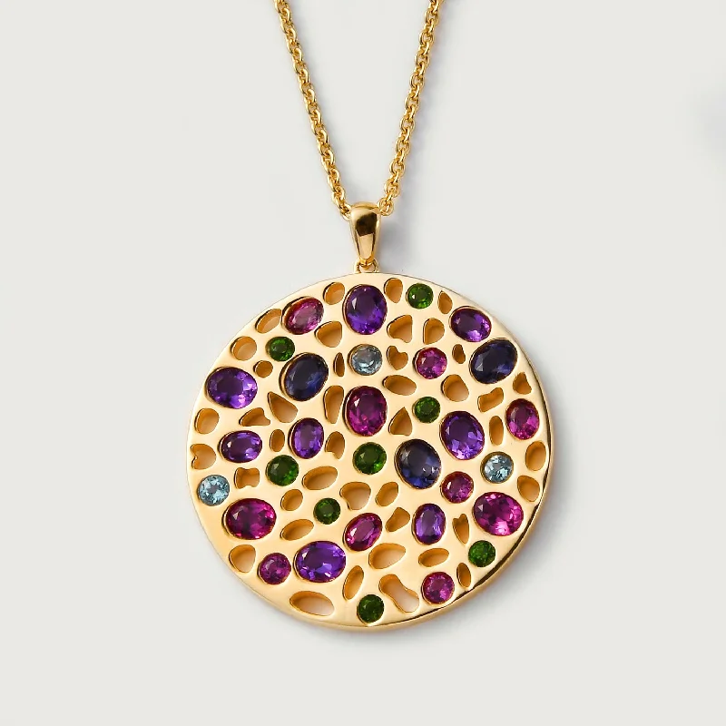Unmissable Jewelry Sale – Shop Before It's Too Late Lattice Disc Multi Gems Necklace + Lattice Disc Multi Gems Drop Earring