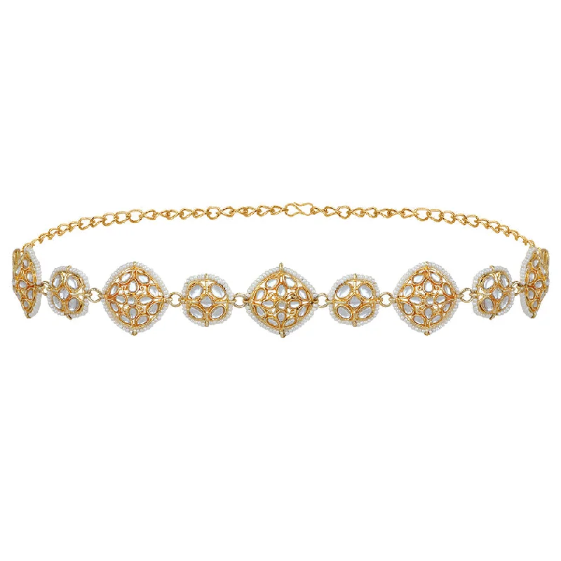 Upgrade Your Collection With Our Limited-Time Jewelry Sale Mahi Gold Tone White Kundan Floral Traditional Sheeshphool For Women (VMP100103)