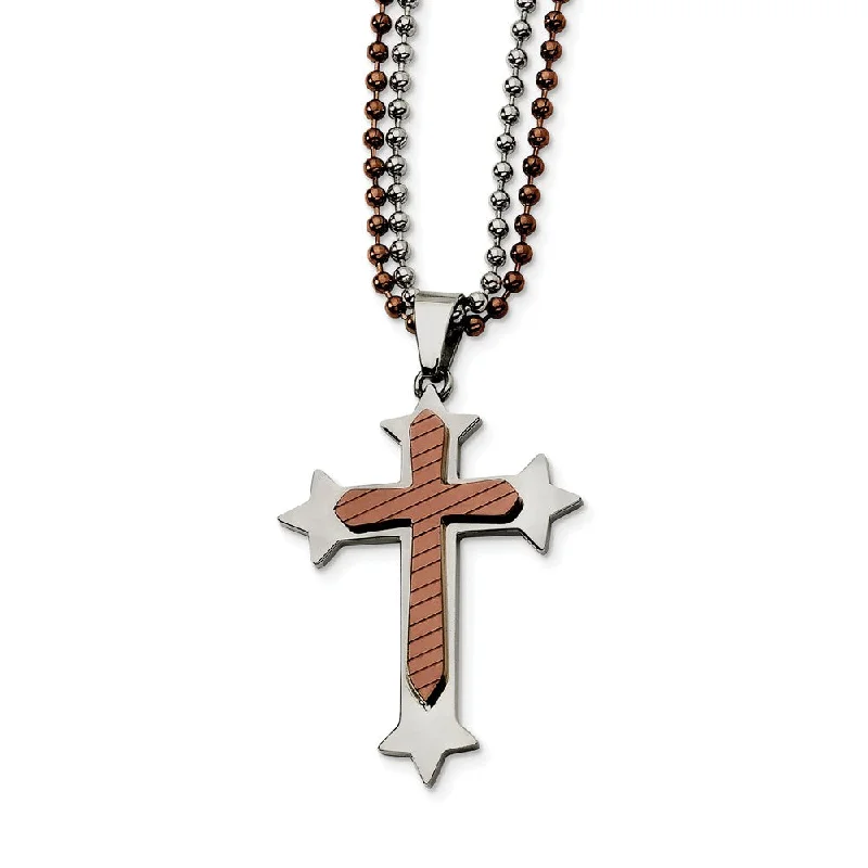 Limited-Time Offer On Elegant Jewelry Pieces Men's Stainless Steel and Cognac Accent Cross Necklace Limited-Time Offer On Elegant Jewelry Pieces Men's Stainless Steel and Cognac Accent Cross Necklace