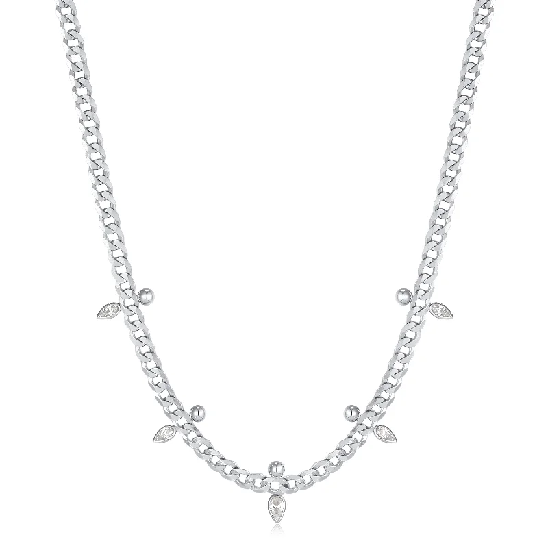 Chic And Stylish Jewelry At Discounted Prices Silver Curb Chain Sparkle Point Necklace Chic And Stylish Jewelry At Discounted Prices Silver Curb Chain Sparkle Point Necklace