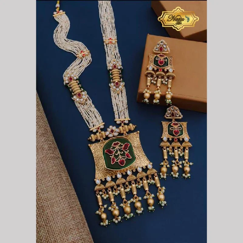 Shop Handcrafted Jewelry At Special Promotional Rates Neetu Art Gold Plated Pota Stone And Pearl Long Necklace Set Shop Handcrafted Jewelry At Special Promotional Rates Neetu Art Gold Plated Pota Stone And Pearl Long Necklace Set