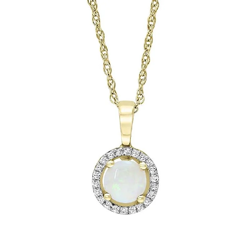 Premium Jewelry At Special Low Prices For A Limited Time October Birthstone Pendant: 14K Yellow Gold Diamond And Opal Halo Pendant Necklace