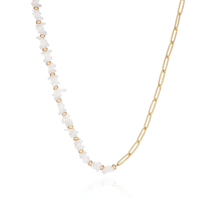 Premium Diamond Jewelry At Once-In-A-Lifetime Discounts Paperclip Chain White Beaded Necklace (Gold) Premium Diamond Jewelry At Once-In-A-Lifetime Discounts Paperclip Chain White Beaded Necklace (Gold)