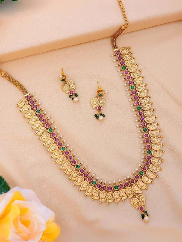 Romantic Heart-Shaped Jewelry For Special Gifts Pink Ruby Studded Kasu Mala