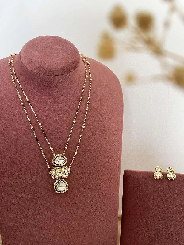 Breathtaking Jewelry, Breathtaking Prices Premium Kundan Stone Two Layer Pendant Necklace Set Breathtaking Jewelry, Breathtaking Prices Premium Kundan Stone Two Layer Pendant Necklace Set