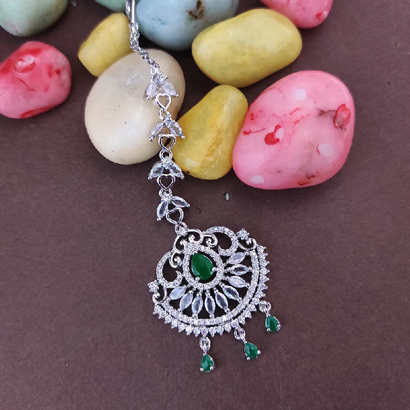 Discounted Luxury Jewelry – Shine Without The Splurge Raj Creation Silver Plated AD Maangtikka Discounted Luxury Jewelry – Shine Without The Splurge Raj Creation Silver Plated AD Maangtikka