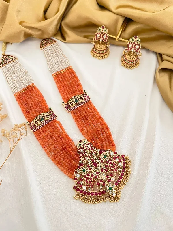 Flash Deals On Fine Jewelry – Shop Before It's Gone Ruby Stone Studded Layered Long Temple Necklace