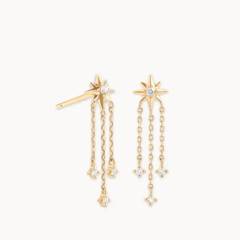 Timeless Elegance At Unbelievable Discounts Shooting Star Chain Drop Studs in Solid Gold Timeless Elegance At Unbelievable Discounts Shooting Star Chain Drop Studs in Solid Gold