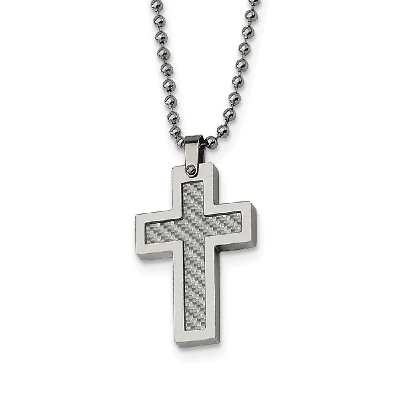 Huge Savings On Timeless Jewelry Collections Stainless Steel and Grey Carbon Fiber Cross Necklace Huge Savings On Timeless Jewelry Collections Stainless Steel and Grey Carbon Fiber Cross Necklace