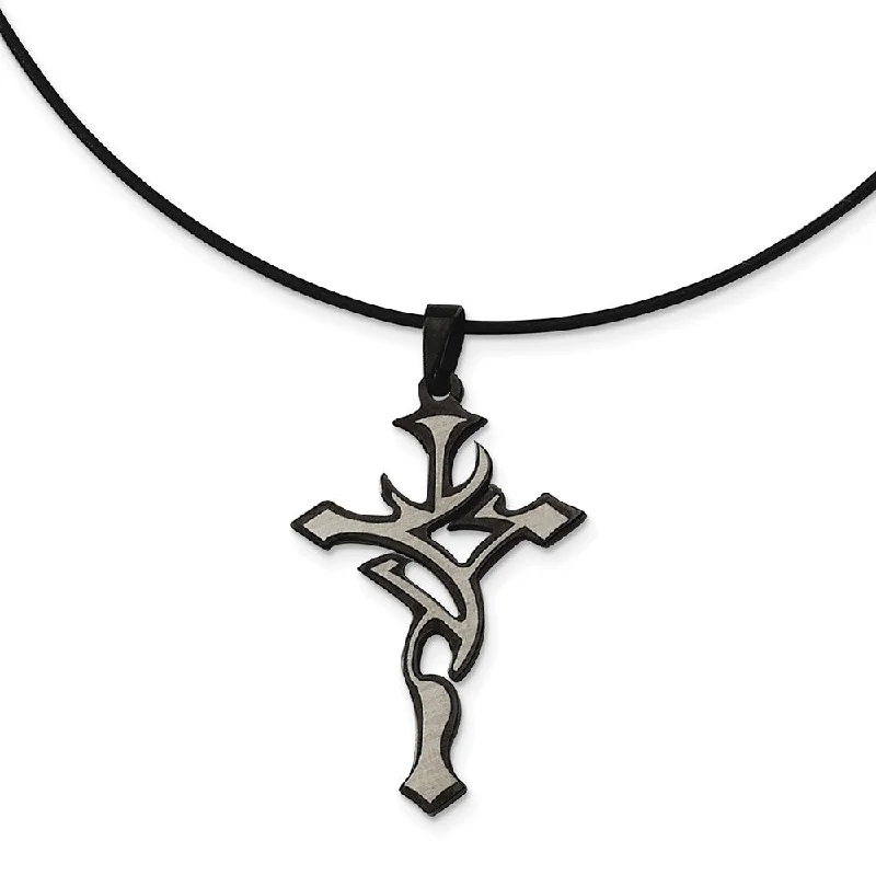 Fashion-Forward Jewelry At Incredible Prices Stainless Steel, Black and Grey Accent Cross Necklace Fashion-Forward Jewelry At Incredible Prices Stainless Steel, Black and Grey Accent Cross Necklace