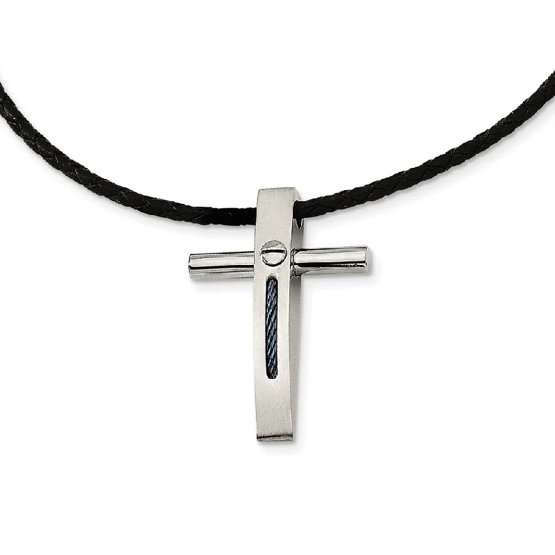 Discounted Jewelry For A Glamorous Look Stainless Steel Blue Rope Accent Cross Necklace Discounted Jewelry For A Glamorous Look Stainless Steel Blue Rope Accent Cross Necklace