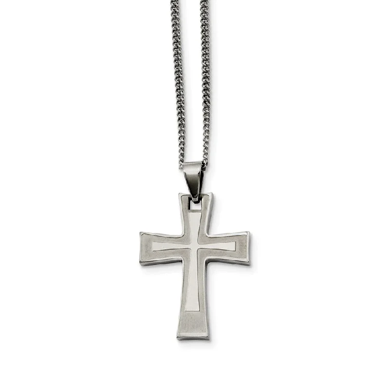 Luxury Jewelry At Unbeatable Discounts Stainless Steel Brushed and Polished Cross Necklace - 24 Inch Luxury Jewelry At Unbeatable Discounts Stainless Steel Brushed and Polished Cross Necklace - 24 Inch