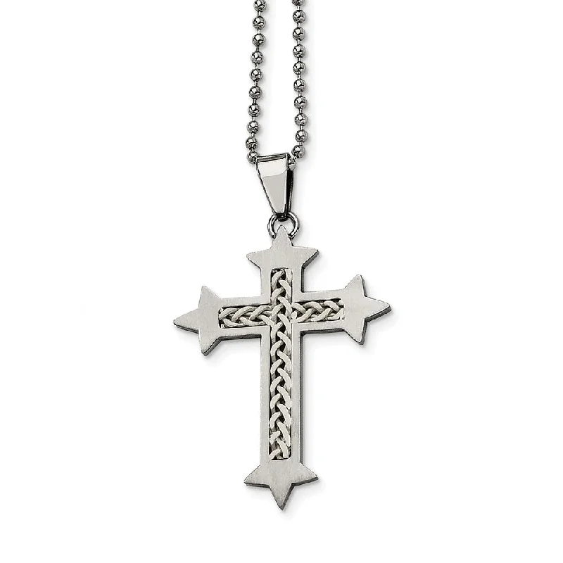 Shop Dazzling Jewelry At The Best Prices Stainless Steel Satin Cross w/ Silver Inlay Necklace - 24 Inch Shop Dazzling Jewelry At The Best Prices Stainless Steel Satin Cross w/ Silver Inlay Necklace - 24 Inch
