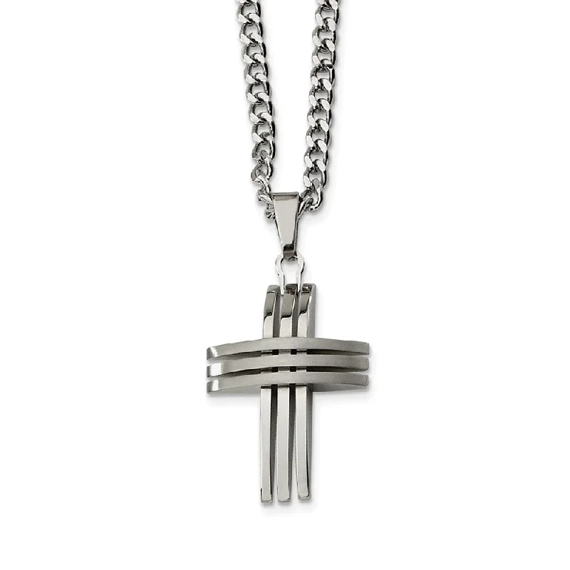Exclusive Jewelry Sale – Shine For Less Stainless Steel Three Bar Cross and Curb Chain Necklace - 24 Inch Exclusive Jewelry Sale – Shine For Less Stainless Steel Three Bar Cross and Curb Chain Necklace - 24 Inch