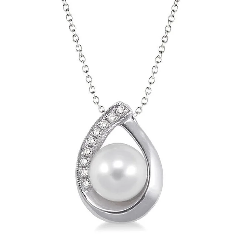 Limited-Time Offer On Premium Jewelry Collections Sterling Silver Pearl And Diamond Teardrop Shaped Pendant Necklace Limited-Time Offer On Premium Jewelry Collections Sterling Silver Pearl And Diamond Teardrop Shaped Pendant Necklace