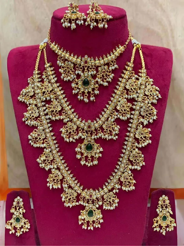 Best-Selling Jewelry Now Available At Special Deals Triple Layer Guttapusalu Haram Necklace With Earrings Best-Selling Jewelry Now Available At Special Deals Triple Layer Guttapusalu Haram Necklace With Earrings