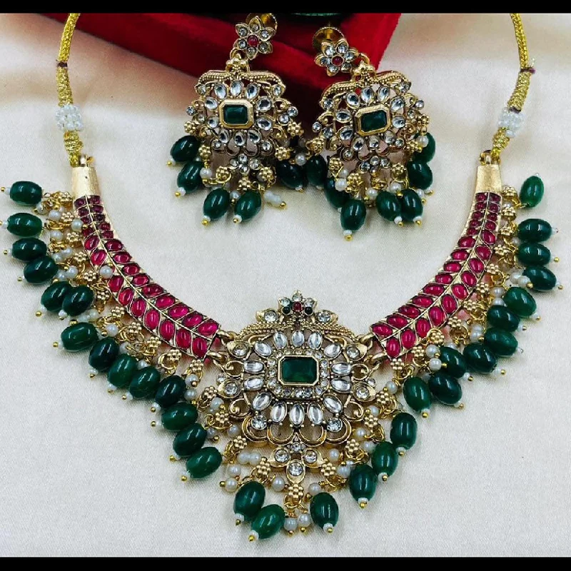 Limited Stock On Premium Jewelry At Low Prices VF Collection Gold Plated Kundan Stone And Beads Necklace Set Limited Stock On Premium Jewelry At Low Prices VF Collection Gold Plated Kundan Stone And Beads Necklace Set